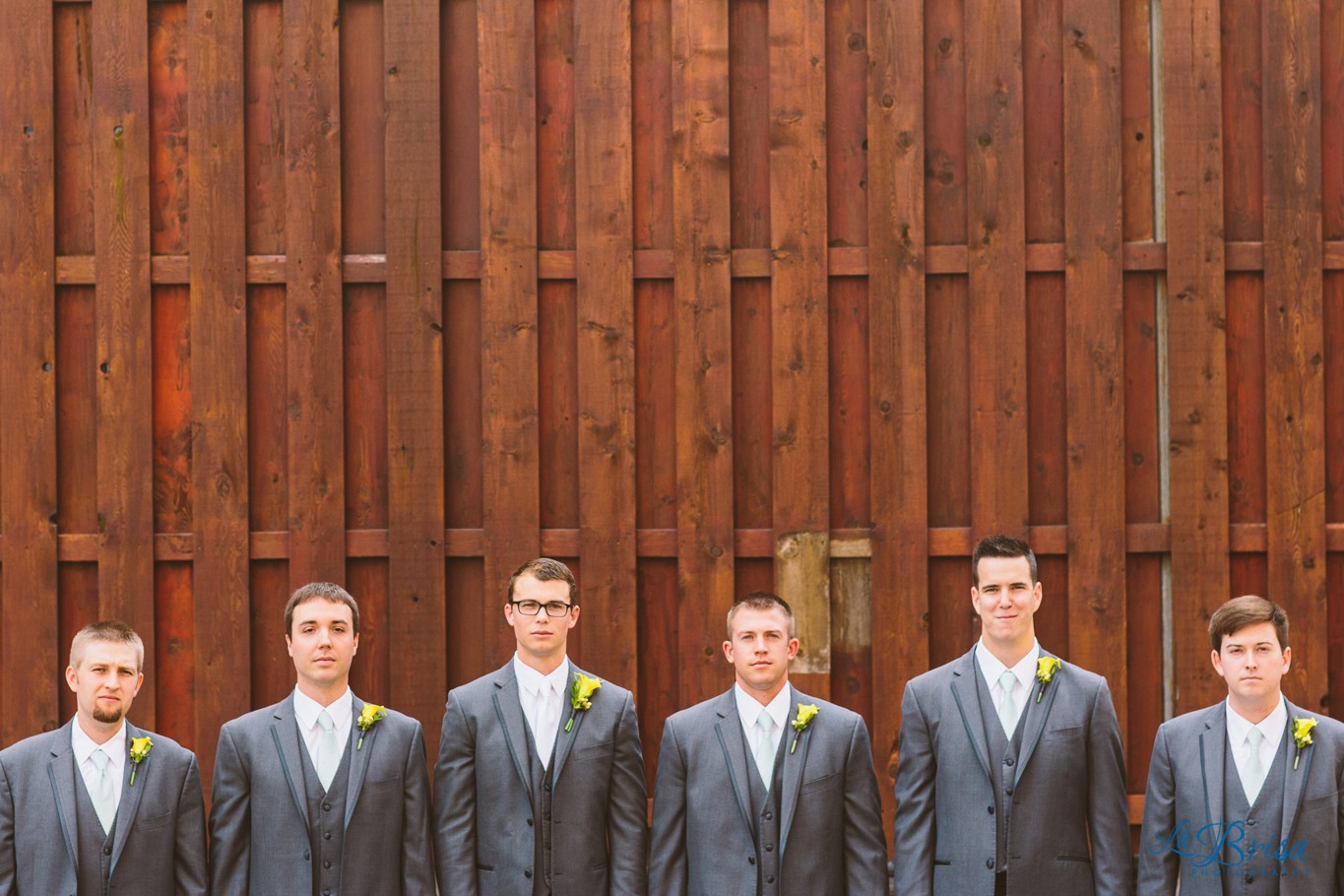 Groomsmen Portraits Rooftop Gray Tuxedos Urban Kansas City