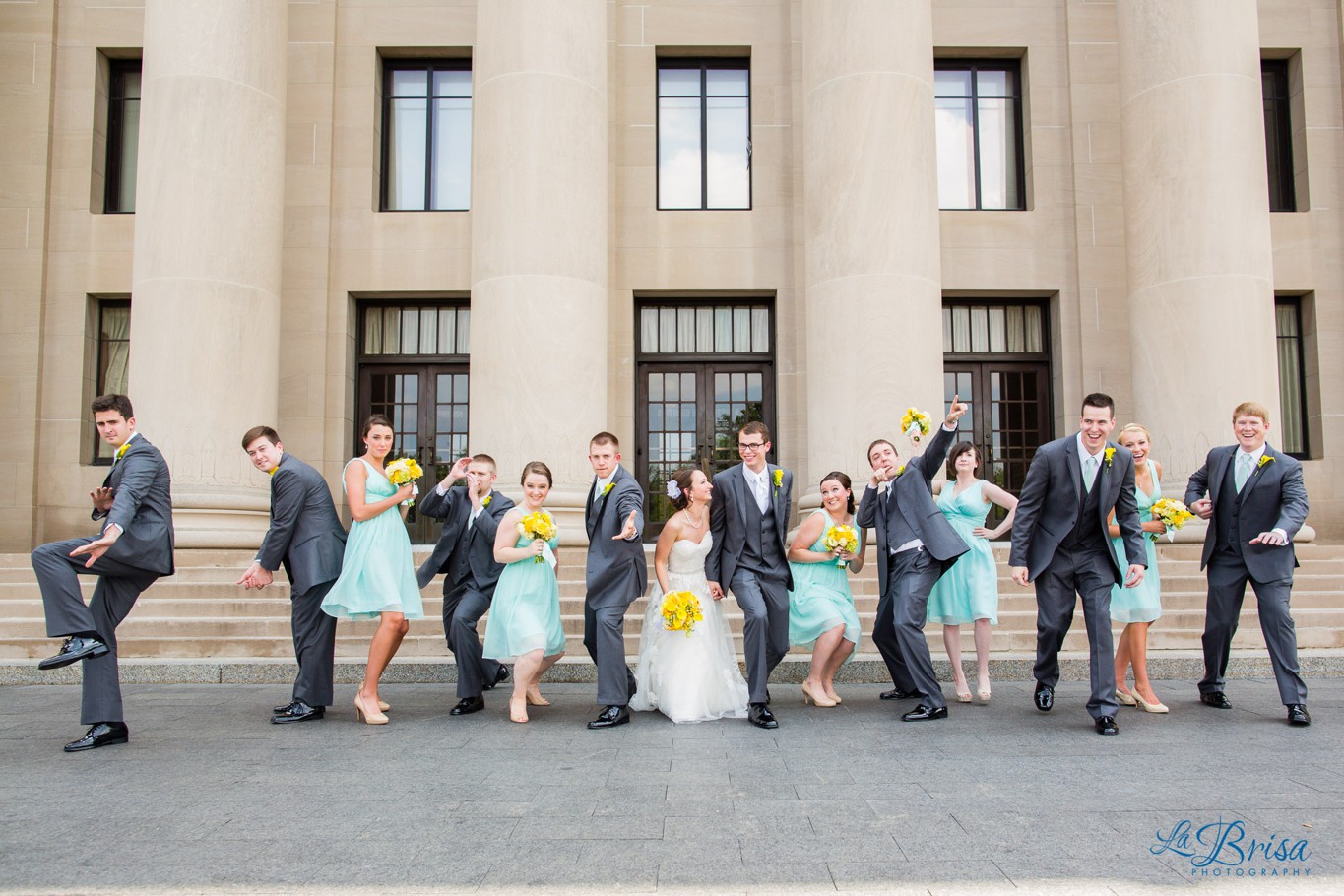 Wedding Party Portraits Kansas City Museum Columns