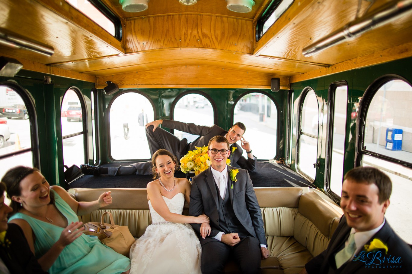 Bride Groom Trolley Wedding Photography Portrait Kansas City