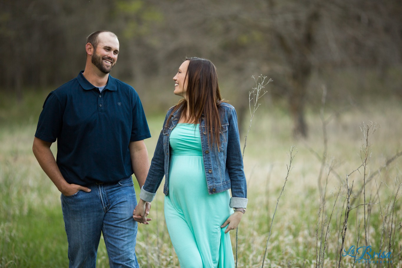 Maternity Open Field Turquoise Dress Jean Jacket Open Field Kansas Emma York La Brisa Photography