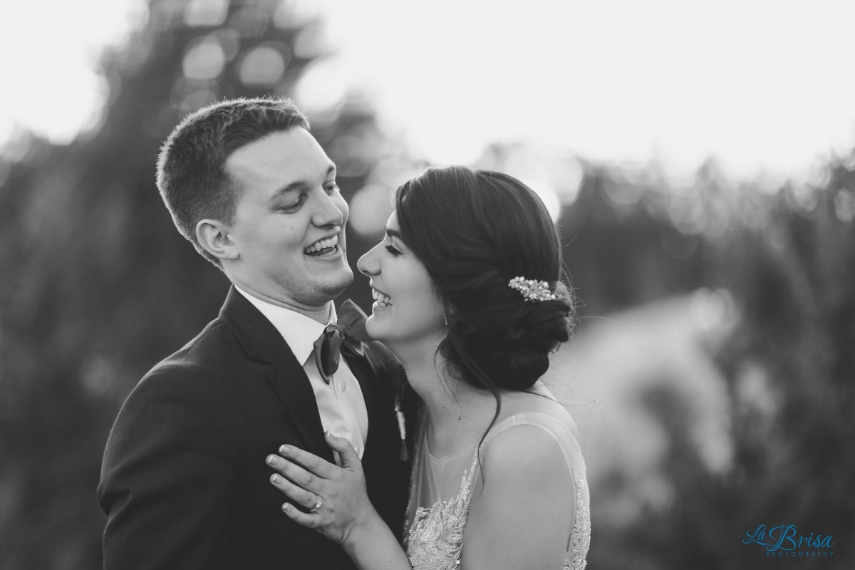 bride groom laughing black white stone crest wedding