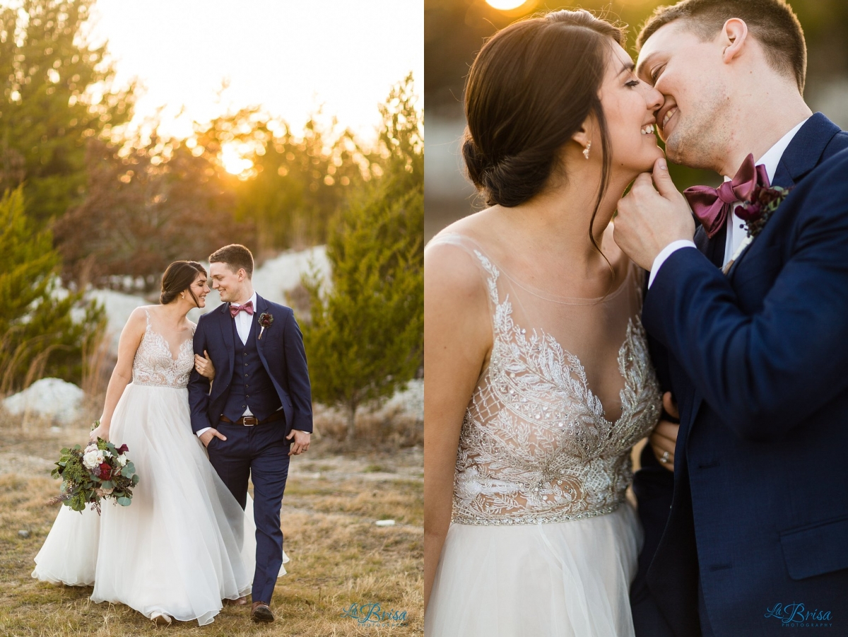 bride groom romantically walking stone crest wedding