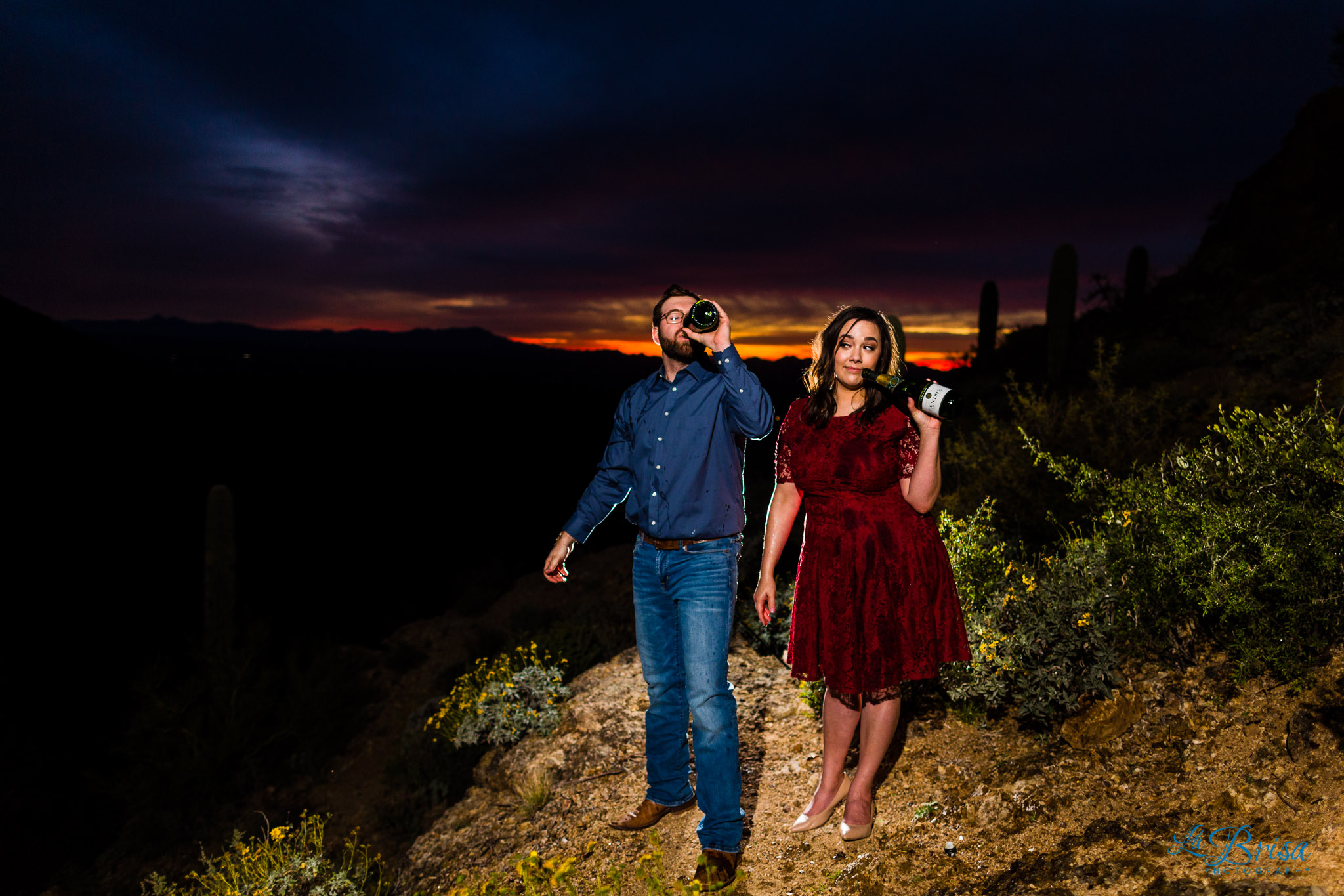 champagne drinking Tucson engagement Gates Pass 