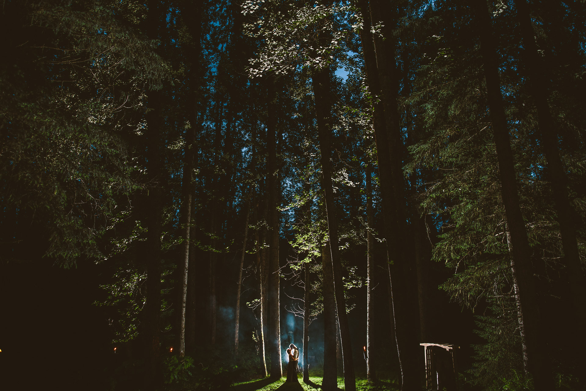 Bride Groom embracing alaskan national park